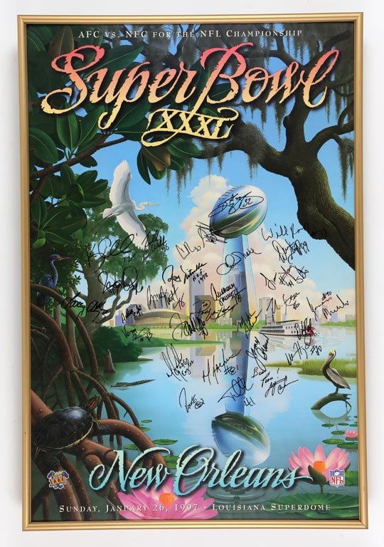 - 1997 Super Bowl XXXI Signed Oversized Poster with Hall of Famers (25+ Signatures)