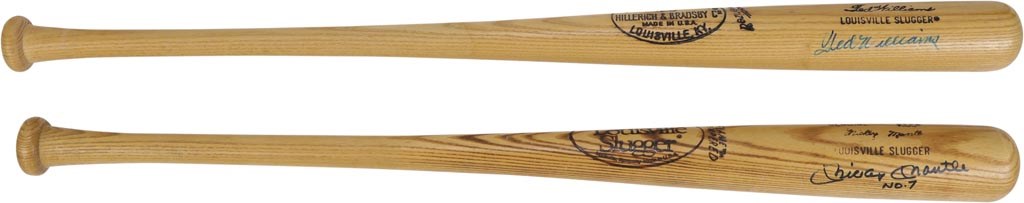 - Mickey Mantle "No.7" and Ted Williams Signed Model Bats (PSA)