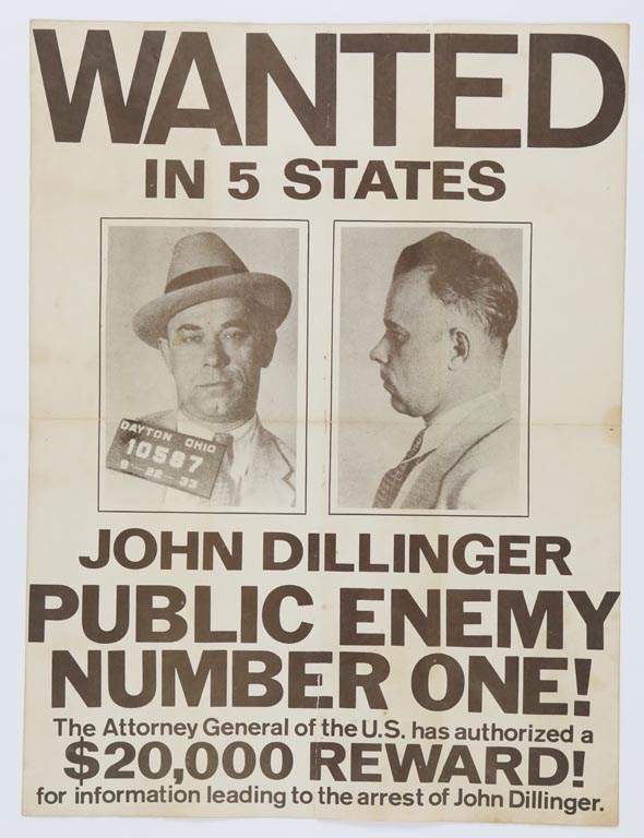 Memorabilia - 1933 John Dillinger "Wanted" Poster