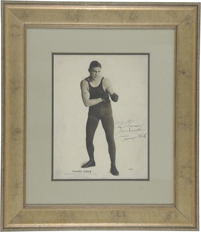- 1922-23 Harry Greb Signed Oversized Photograph to his Manager Joe Sanders