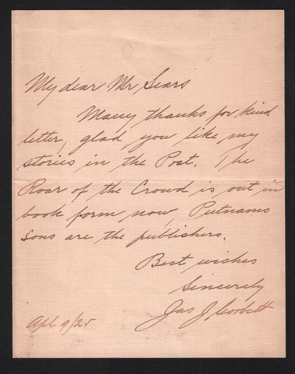 - 1925 James Corbett Handwritten & Signed Letter