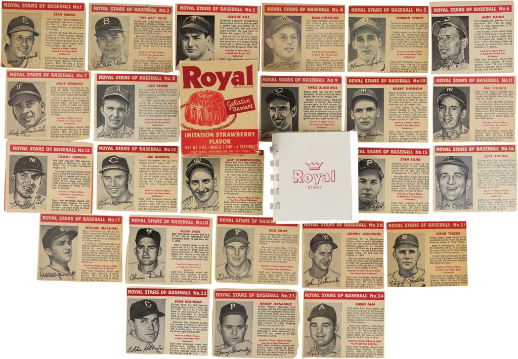 - 1950-52 Royal Stars of Baseball Complete & Near-Complete Sets with Variations & Unopened Pudding Box