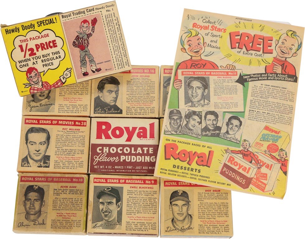 1950-52 Royal Pudding Unopened Boxes and Advertisement with Baseball (14)