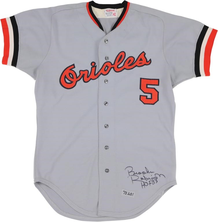 Baseball Equipment - 1973 Brooks Robinson Signed Baltimore Orioles Game Worn Jersey (MEARS 10)