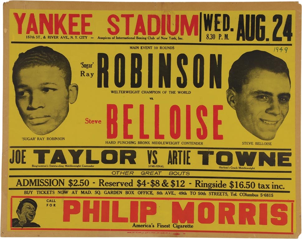 - 1949 Sugar Ray Robinson vs. Steve Belloise On-Site Fight Poster