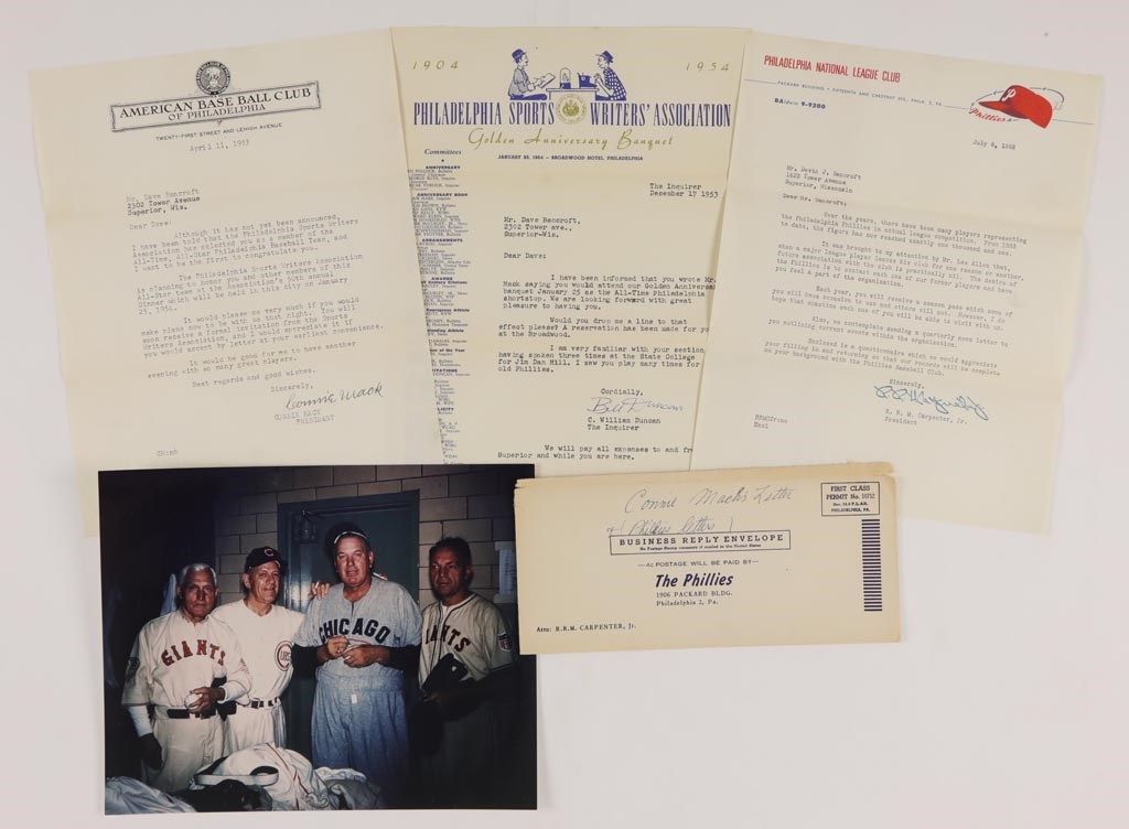 - Connie Mack Letter Electing Dave Bancroft All Time All Star + More (5)