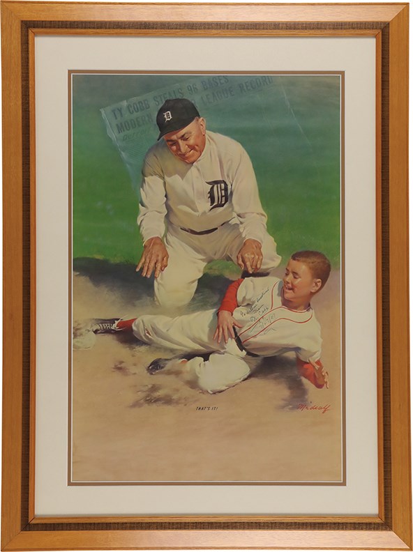- Large Ty Cobb Signed Print by William Medcalf (PSA)