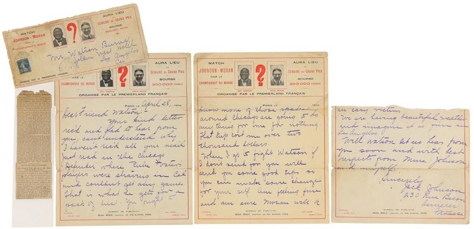 1914 Jack Johnson Three-Page Handwritten & Signed Letter with Great Baseball and Boxing Content