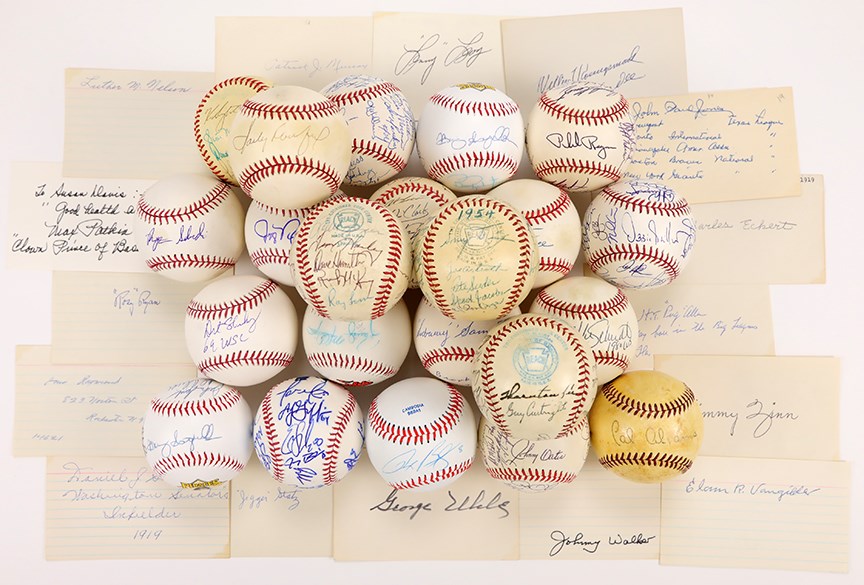 Baseball Autographs - Baseball Autograph Collection with Team Signed Baseballs & Hall of Famers (80)