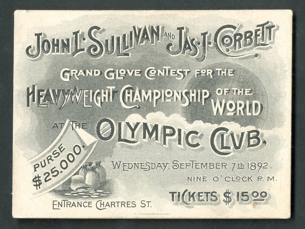 - 1892 John L. Sullivan vs. James J. Corbett Program and Ticket
