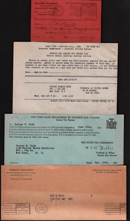 - 1930s Babe Ruth Tax Documents w/IRS Registered Receipt (4)