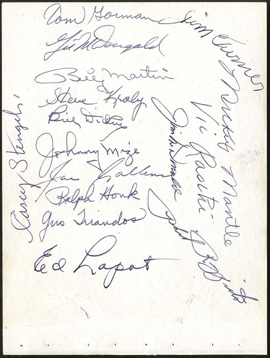 - 1953 Yankees Team Autograph Sheet (JSA) 16 signatures