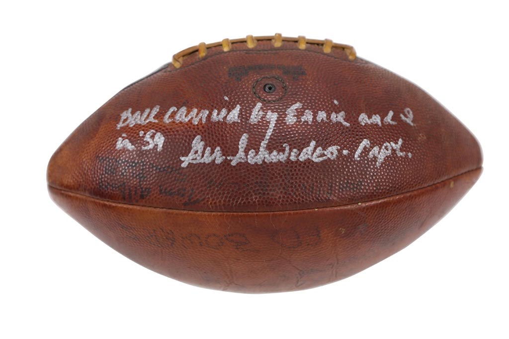 - 1959 Syracuse Orangemen Game Ball Carried by Ernie Davis from National Championship Season - Sourced from Captain Ger Schwedes