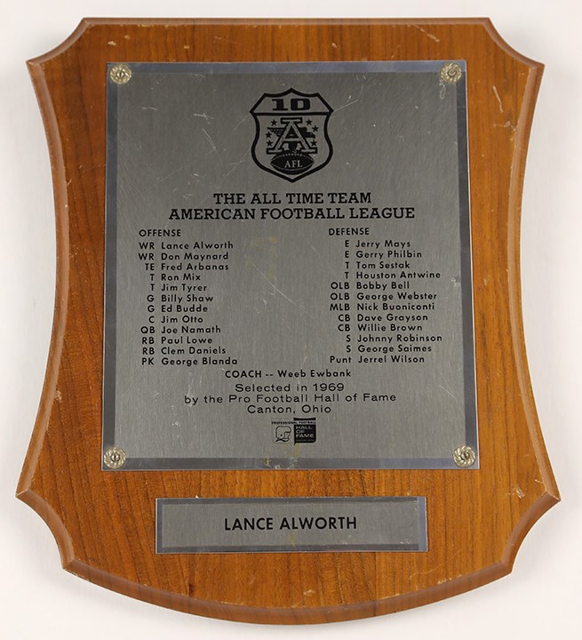 1969 Lance Alworth AFL All-Time Team Award