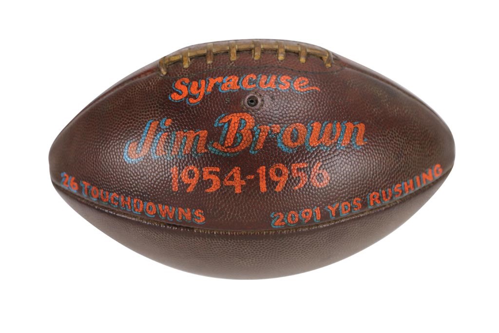 - 1956 Jim Brown Syracuse Career Trophy Game Ball from Syracuse Equipment Manager