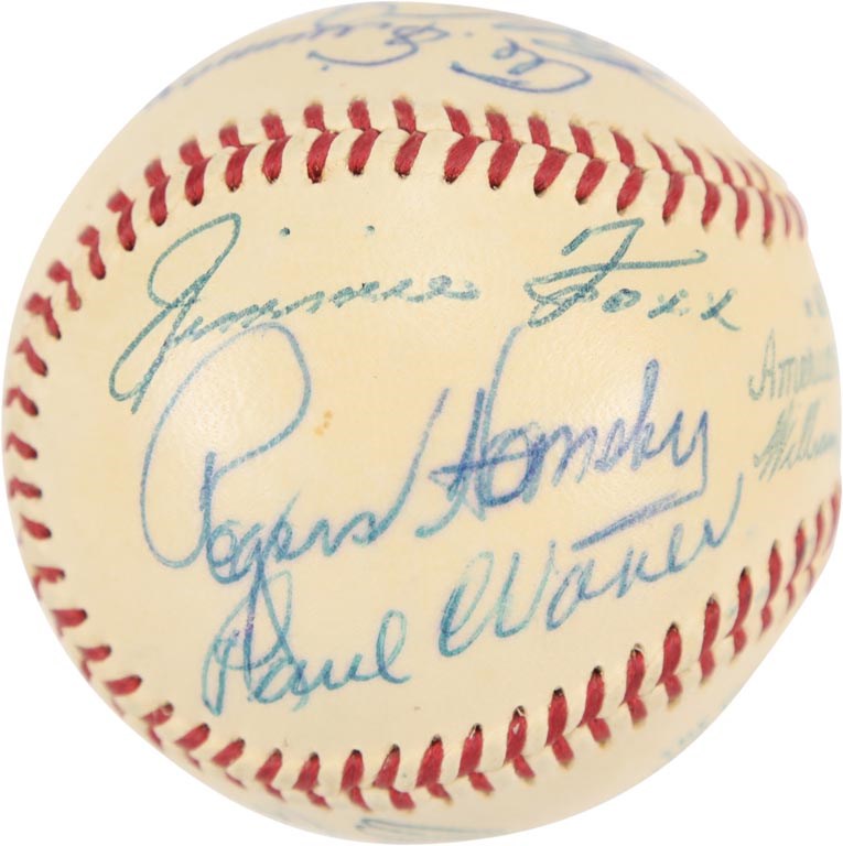 - 1950s Hall of Famers Signed Baseball with Rogers Hornsby (Graded PSA 8 Signatures)
