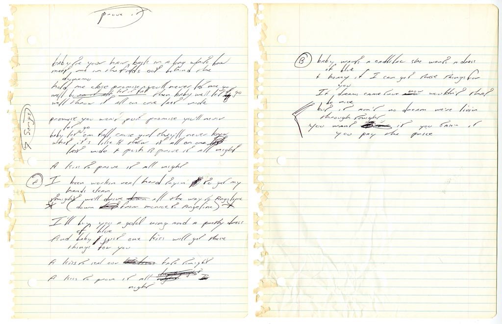 - 1978 Bruce Springsteen "Prove It All Night" Handwritten Lyrics