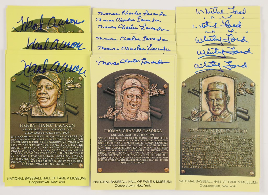 Baseball Autographs - Group of Hall of Fame Signed Yellow Plaques (45)