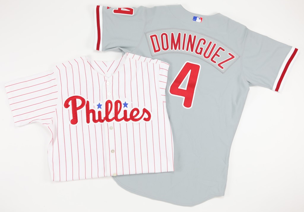 Baseball Equipment - Pair of Kenny Dominguez Philadelphia Phillies Game Worn Jerseys