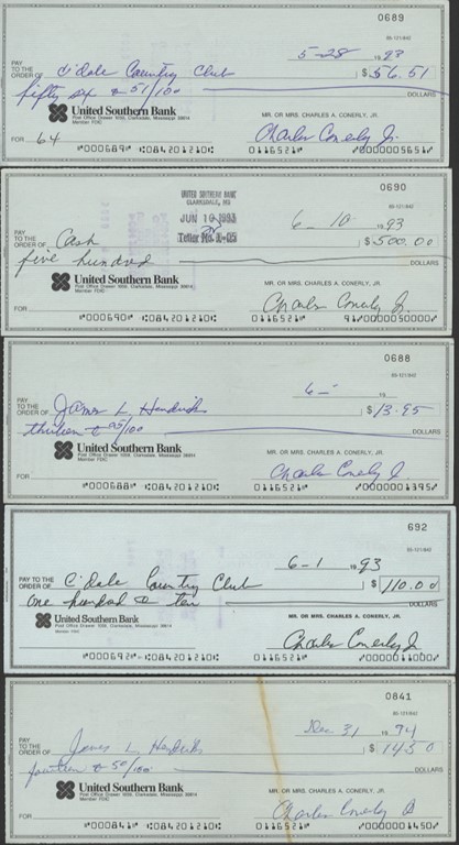 - Charlie Conerly Signed Check Collection (5)