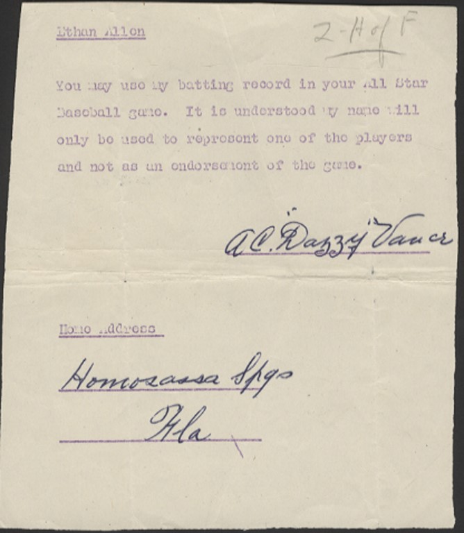 Baseball Autographs - Dazzy Vance Signed Contractual Agreement
