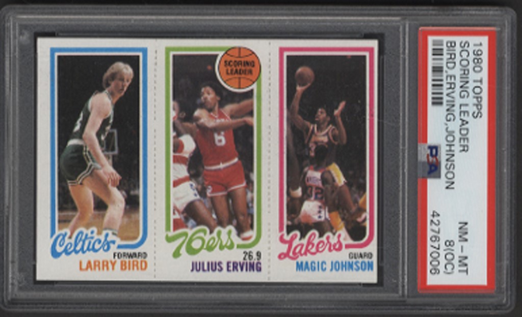 - 1980 Topps Larry Bird, Julius Erving, Magic Johnson Rookie (PSA 8oc)