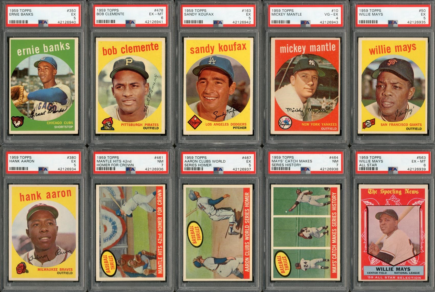 - 1957-61 Topps Baseball Collection with Major Stars - (5) Mantle, (6) Aaron, (5) Mays, (3) Koufax, Clemente (950+)