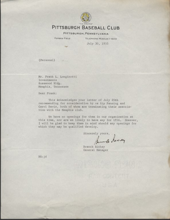 - 1955 Branch Rickey Letter (PSA)