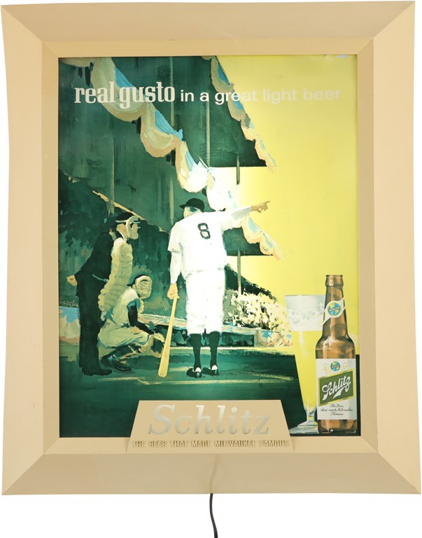 Ruth and Gehrig - Circa 1960 Babe Ruth "Called Shot" Schlitz Beer Illuminated Sign