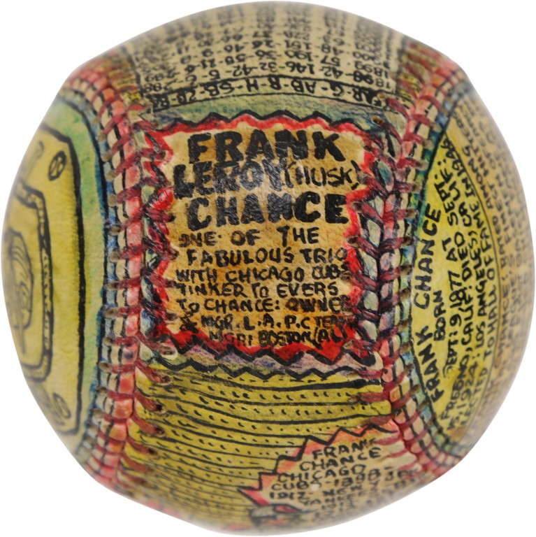 Frank Chance Painted Folk Art Baseball by George Sosnak