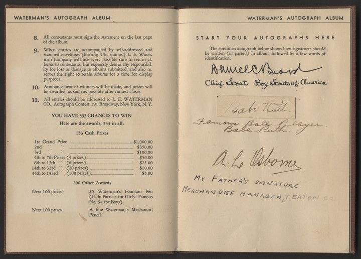 - 1920's Babe Ruth Signed Waterman's Album (PSA)