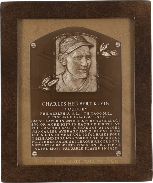 Chuck Klein National Baseball Hall of Fame Presentation Plaque