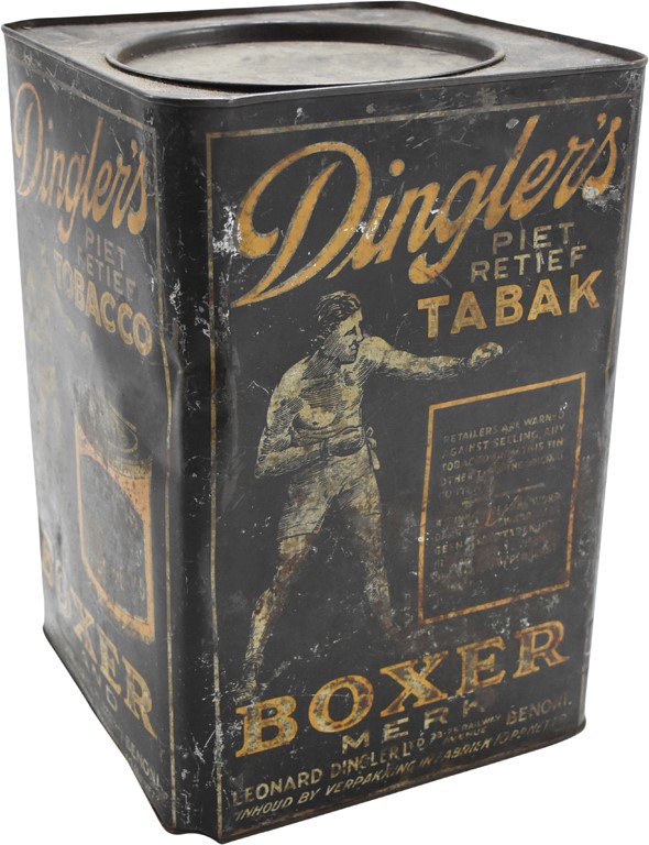 - 1920's Dingler's "Boxer" Tobacco Large Tin (14" tall)