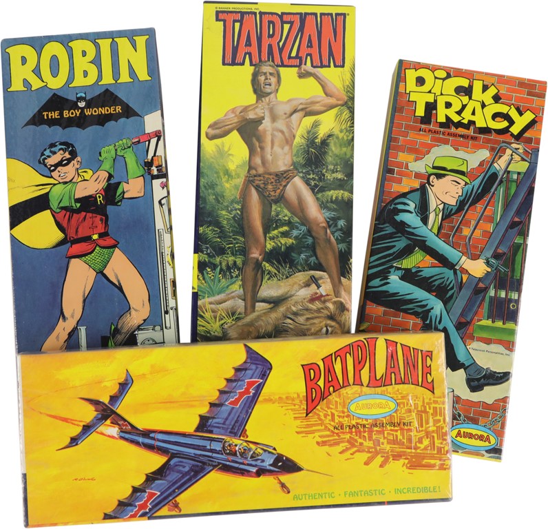 Batman, Robin, Tarzan, Dick Tracy Aurora Model Kits (4)