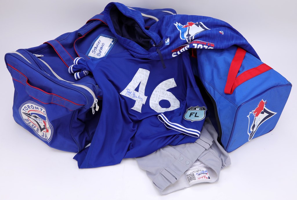 Baseball Equipment - Bob Stanley Toronto Blue Jays Game Jersey, Pants and Equipment Bags