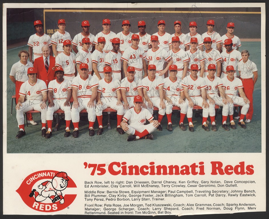 Baseball Autographs - 1975 Cincinnati Reds Signed Premium Photo Print (PSA)
