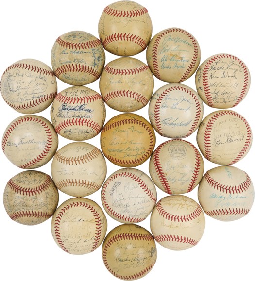 Baseball Autographs - 1940's-50's Team Signed Baseball Collection - Ott, Cochrane, DiMaggio (19)