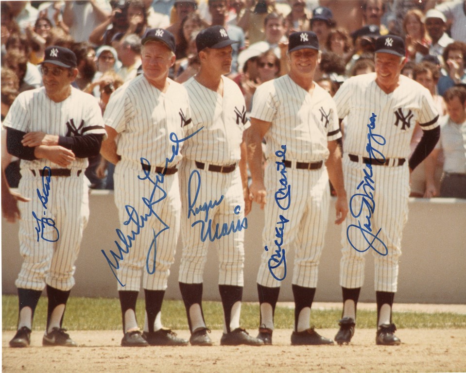 Mantle and Maris - Yankee Legends Signed Old Timers Day Photograph w/Mantle & Maris (PSA)