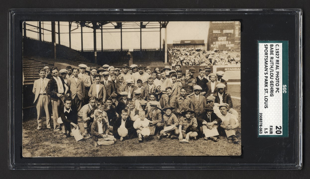 Ruth and Gehrig - 1927 Babe Ruth & Lou Gehrig "In A Crowd" Real Photo Postcard
