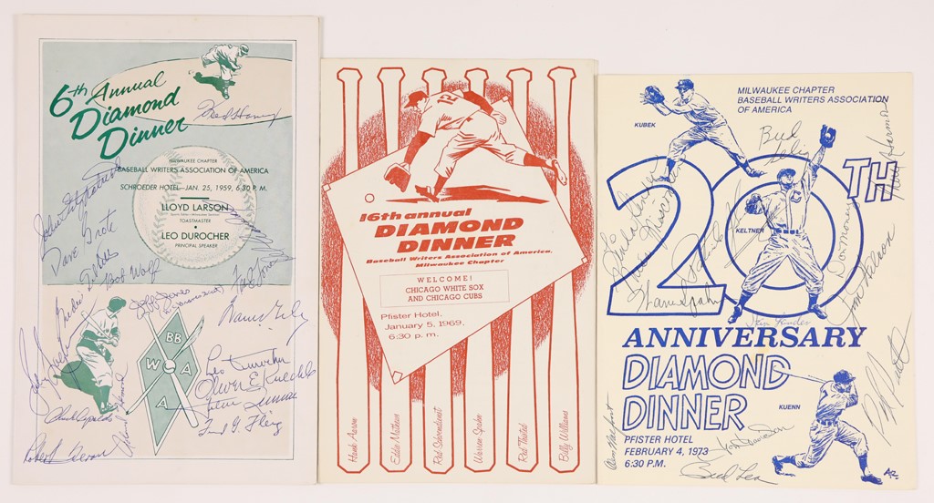 Baseball Autographs - Vintage Diamond Dinner Programs Signed by 70