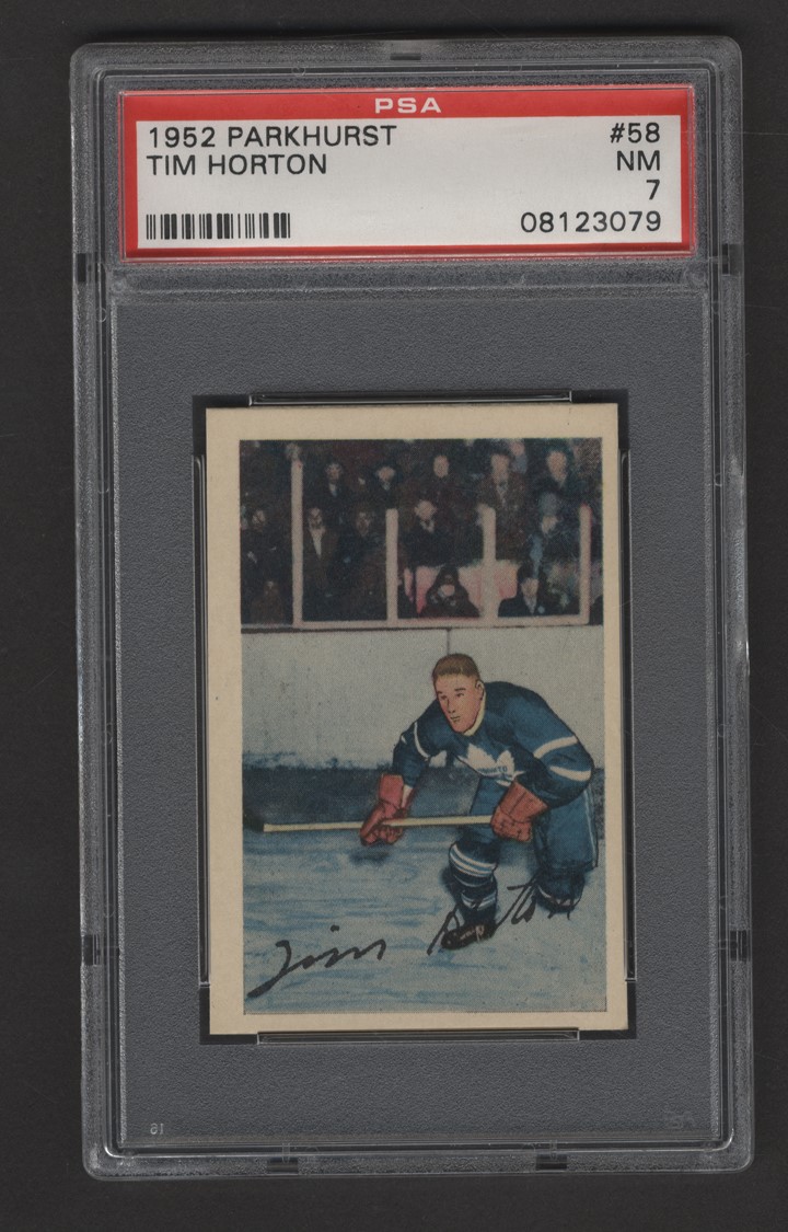 Hockey Cards - 1952 Parkhurst #58 Tim Horton Rookie PSA NM 7
