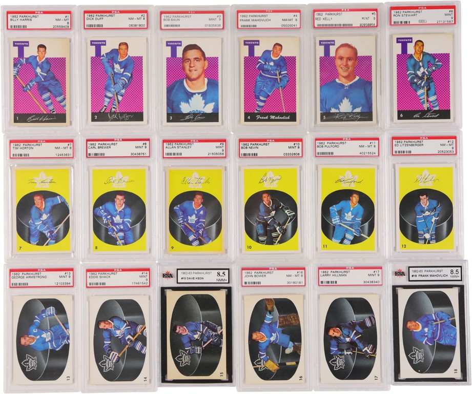 Hockey Cards - 1962 & 1963 Parkhurst "High Grade" Toronto Maple Leafs Graded Complete Team Sets - All NM-MT 8 or Higher (57)