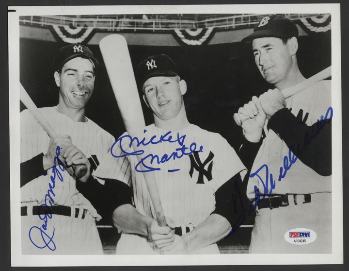 Baseball Autographs - Mickey Mantle, Joe DiMaggio & Ted Williams Signed Photograph (PSA)