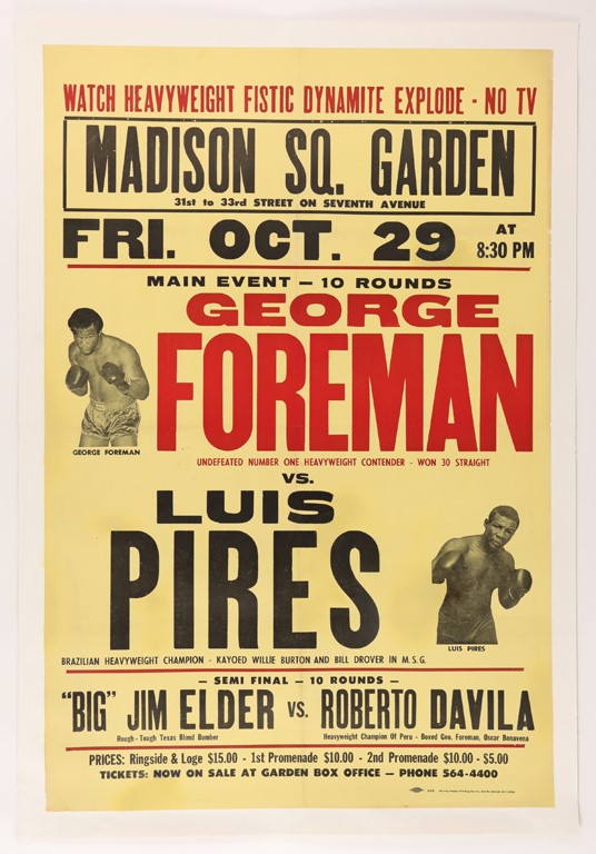 - 1971 George Foreman vs Luis Pires Linen Boxing Poster