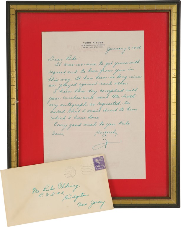 The Rube Oldring Collection - 1948 Ty Cobb Signed Letter to Rube Oldring