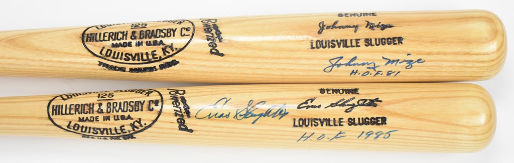 Baseball Autographs - Johnny Mize & Enos Slaughter Signed Bats