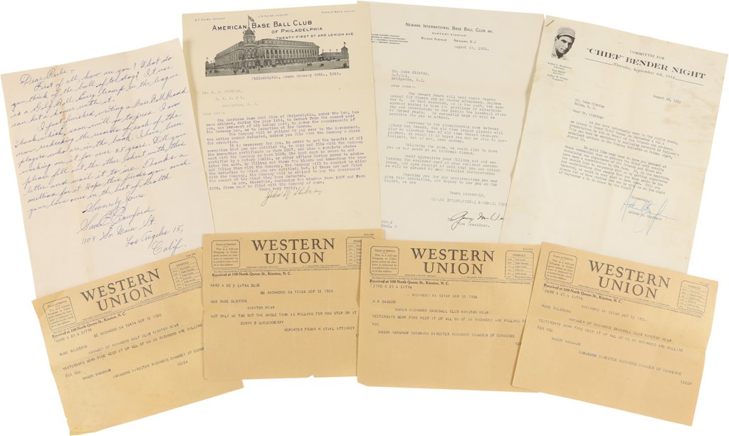 - Letters and Telegrams to Rube Oldring Including Sam Crawford (8)