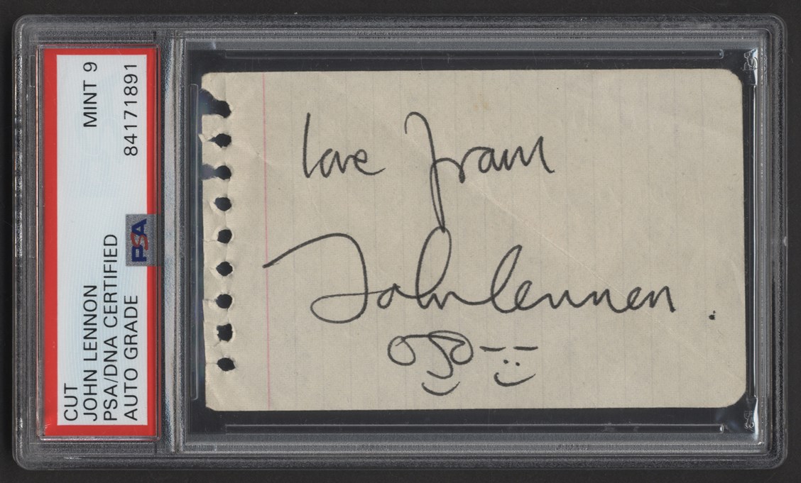 - John Lennon Signature with Hand Drawn Sketches (PSA MINT 9)