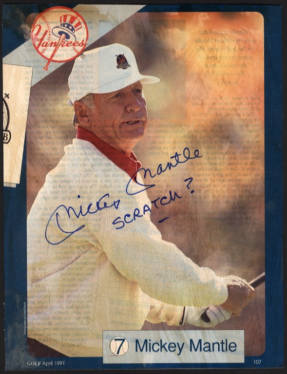 - Unusual Mickey Mantle "SCRATCH?" Golfer Signed Photograph