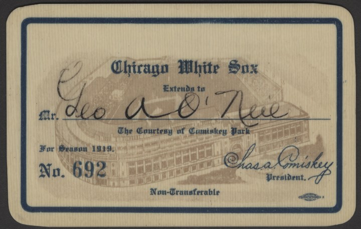 - 1919 Chicago "Black Sox" Celluloid Season Pass